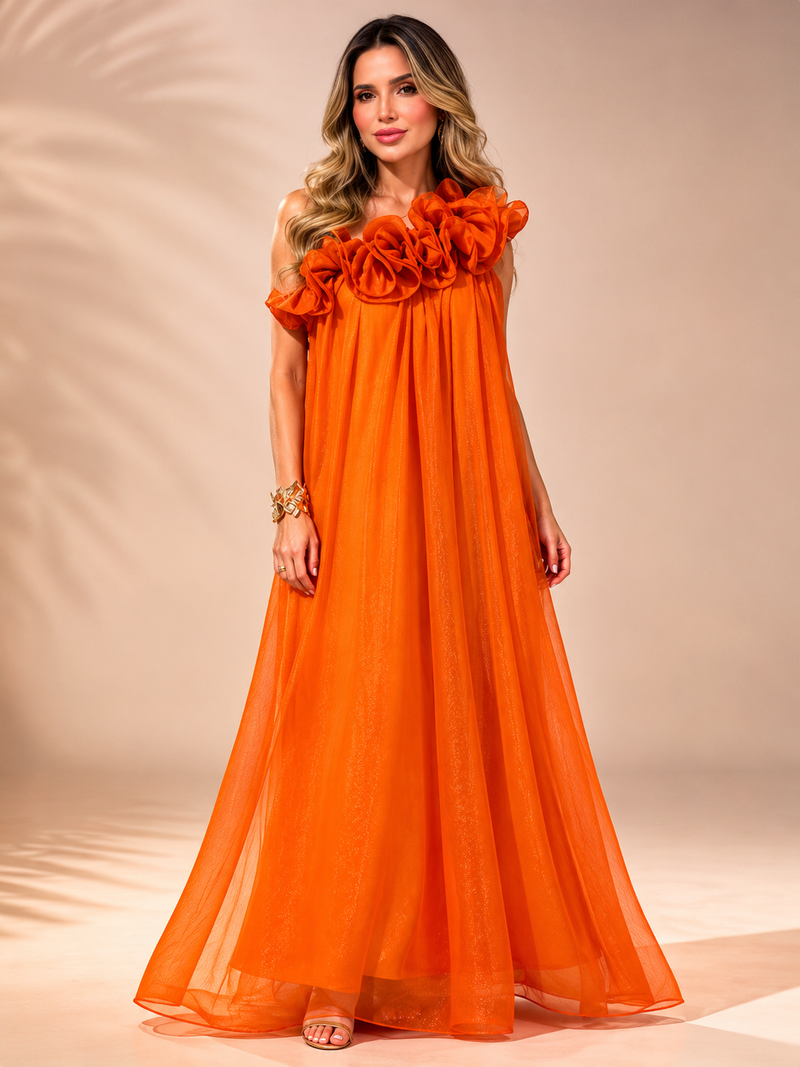 Vestido de verão com ombro desnudo