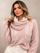 Blusa Orquídea Tricô Trançado com Gola Envelope