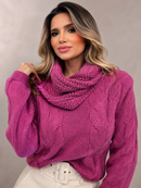 Blusa Orquídea Tricô Trançado com Gola Envelope