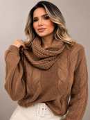 Blusa Orquídea Tricô Trançado com Gola Envelope