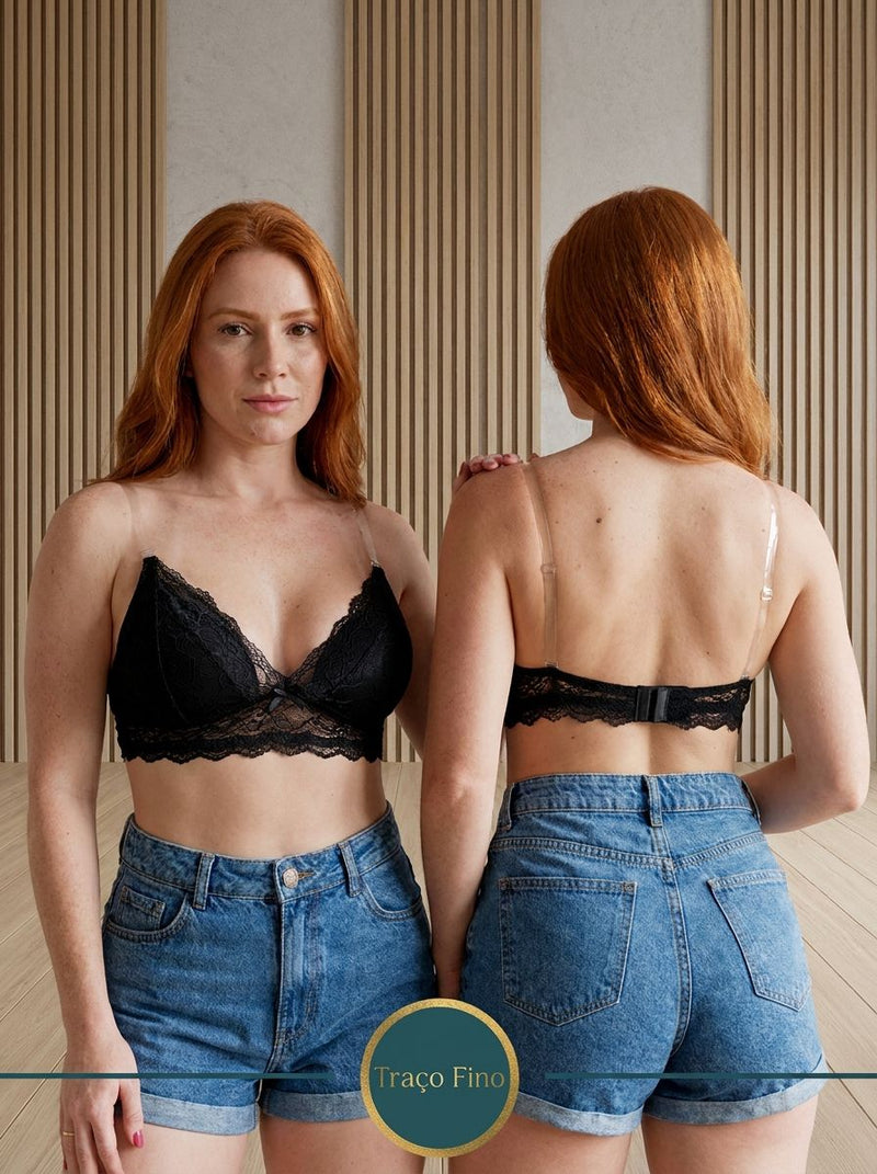Sutiã com Alça de Silicone Invisível de Renda Sem Bojo Confortável